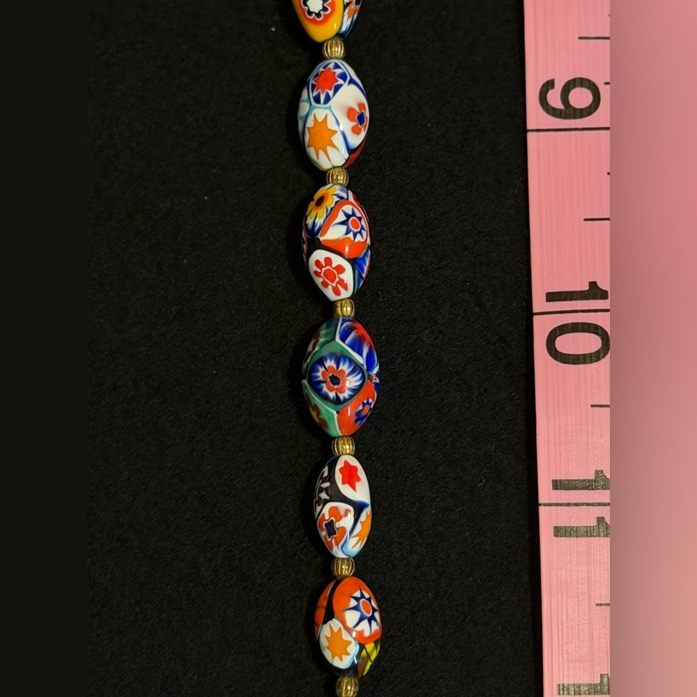 Vintage Millefiori Glass Bead Necklace — Multicolor Floral Beads - Picture 7 of 8